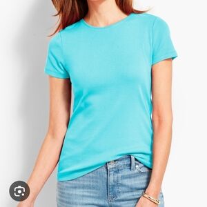 NWT Talbots Pina Cotton Short Sleeve Cotton Tee Aqua Womens Large